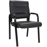 JupiterForce Waiting Room Chairs, Leather Office Reception Guest Chair No Wheels with Padded Arms Rest , Black