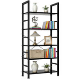 SageNest 5-Tier Bookshelf, Free Standing Wooden Bookcase with Open Storage Shelves with Metal Frame, Black