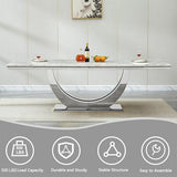 94.5" Large Marble Dining Table Set for 10, Luxury White Silver Kitchen Table