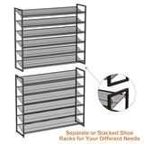 NEYCIL Large Shoe Rack 12 Tier Shoe Organizer, Heavy Duty Metal 6-Tier Stackable Shoe Storage Vertical Shoe Rack for Closet Front Door Entrance, Up to 75 Pairs, 44.8" W x 11.4" D x 85.1" H, Black