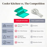 Cooler Kitchen Aqua Green Silicone Spoon Rest for Stove Top with Drip Pad (Two Pack) - Heat-Resistant, BPA-Free Utensil Rest & Spoon Holder for Kitchen Counter - Grill Utensil Holder for Spatulas