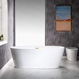 WOODBRIDGE 67" Acrylic Freestanding Bathtub Contemporary Soaking White Tub with Brushed Gold Overflow and Drain，B0013 -BG-Drain &O