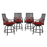 Sophia & William Outdoor Swivel Bar Stools Set of 4 Patio Bar Height Bistro Dining Chairs, All-Weather Patio Metal Furniture Set with Armrest and Red Cushion for Garden Lawn Backyard