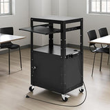 AV Presentation Cart Stand with Locking Cabinet, Steel Rolling Metal Cart on Wheels with Keyboard Tray & 16.