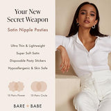 Bare Babe Disposable Satin Nipple Covers - 40 Pieces Waterproof Pasties 4 Shades - Sticky Breast Stickers for Strapless Dress (Honey, Regular (Fits A-H))