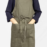 ATLINIA Linen Bib Apron Adjust Kitchen Apron with Pockets Crafting Apron Pinafore Green