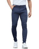 ALLELMS Mens Chinos Pants Slim Fit Stretch Vertical Striped Dress Pant Blue Formal Pants 30