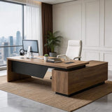 Retractable L-Shaped Executive Desk, Modern Office Desk with locking Drawers