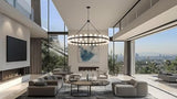 60 Inch Black Wagon Wheel Chandelier with Crystal Shade, 60 Lights