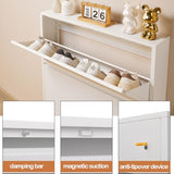 iCHENGGD Shoe Storage Cabinet with 3 Flip Drawers, Hidden Slim Narrow Shoe Rack Cabinet, Wall Mount Metal Shoe Cabinet for Entryway, White