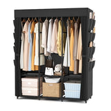 BrFoYu Wardrobe Closet Portable Closets for Hanging Clothes Large Capacity Clothes Rack with Cover, 3 Hanging Rods, 6 Shelves and 8 Pockets, Black