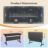Modern Conference Table, Folding Conference Room Table with Rolling Wheels, Stackable Flip Top Mobile Training Table Modular Seminar Meeting Tables for Office