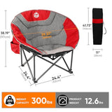 Northroad XXL Camping Moon Chair,Oversized Round Chair,Folding Padded Saucer w/Side Pocket,500lbs Capacity for Outdoor Hiking Fishing Picnic Lawn,Red&Grey
