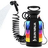 SUN NINJA Portable Shower, Camping Shower with 7 Mode Shower Head, Neoprene Cover Helps Keep Water Warm, High Pressure Hose, Easy to Carry (Multi-Color, 1.3 Gallon)
