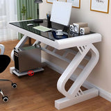 LAKIQ Contemporary Glass Home Office Computer Desk Rectangular Gaming Desk with Metal Legs Modern Computer Desktop Table