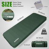 NYECHTO Self Inflating Sleeping Pad for Camping, 4" Extra-Thick Memory Foam Camping Mattress with Electric Pump, Fast Inflate & Deflate,9.5 R-Value Insulated Camping Pad for Car Travel Tent Cot, Green