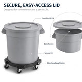 Getzi 8 Pack 20 Gallon Gray Round Commercial Trash Can with Lid and Dolly