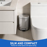 SIMPLYKLEEN Bathroom Trash Can with Lid - 2PC 1.3 Gallon/5L Oval Small Trash Can with Soft-Close Lid, Foot Pedal, Brushed Stainless Steel