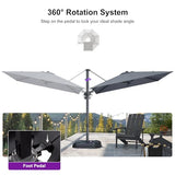 PURPLE LEAF 8' X 8' Left-right Tilting Patio Umbrella Outdoor Cantilever Swivel Square Umbrella Aluminum Offset Umbrella with 360-degree Rotation for Garden Deck Pool Patio Light Grey