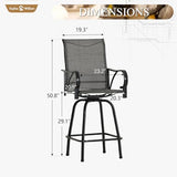 Sophia & William Outdoor Bar Stools Set of 2, Swivel Bar Chairs, Tall Patio Chairs, Outdoor High Top Stools, Supports 300 lbs (Grey Fabric)