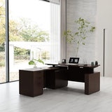 66.93'' L Shaped Executive Standing Desk with Pre-Assembled Frame & Lockable Cabinets