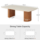 Tribesigns 78.74" Travertine Slab Dining Table for 8-10, Modern Horse Belly Dining Table, Luxury White & Brown Kitchen Table