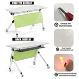 Portable Folding Conference Table with Silent Locking Wheels, Modern Mobile Flip Top