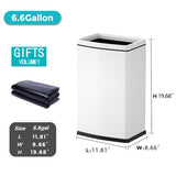 6.6 Gallon/25L Stainless Steel Square Trash Can, Large Capacity Kitchen Garbage Can, Business Trash Bin