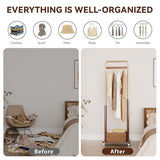 Taitiy Clothes Rack Solid Wood Coat Rack, Metal and Solid Wood Combination Clothing Rack with Wheels for Entryway, Bedroom, Living Room