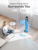 DREO Smart Tower Fan for Bedroom, 90° Oscillating 40" Standing Fan, 26ft/s High-Speed 5 Speeds 4 Modes, Quiet Room Floor Fans, Touch/Remote/APP & Voice Control, Work with Alexa, 12H Timer, Silver