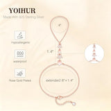 YOIHUR 925 Sterling Silver Finger Ring Bracelet Hand Chain for Women, Rose Gold Plated Adjustable Hand Chains, Stack Jewellery Star Hand Jewelry Gifts for Women, 2" to 2.4" Extend