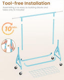 JIEJIERUI Heavy Duty Clothing Rack, Metal Clothes Rack Load 450 LBS, Rolling Coat Racks for Hanging Clothes with Lockable Wheels, Sky Blue