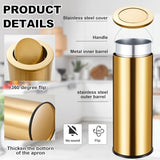 30L/8GAL Gold Lidded Trash Can with 100 Garbage Bags Metallic Gold Brass Kitchen Garbage Bin with Flip Lid
