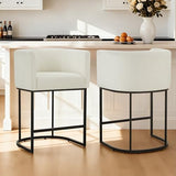 24" Counter Height Bar Stools Set of 4, Modern Barrel Counter Stools with Backrest and Arms