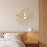PSYCHE GOD 24 Inch Gold Starburst Wall Clock, Silent Non-Ticking Battery Operated Metal Wall Clock, Mid Century Modern Art Decor Large Wall Clock for Living Room Bedroom Office