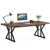 70.8-Inch Executive Desk, Large Computer Office Desk Workstation, Modern Simple Style Laptop Desk (Brown/Black, 70.8 Inch)