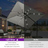 PURPLE LEAF 10 Feet Patio Umbrella Outdoor Cantilever Solar Powered LED Swivel Square Umbrella Aluminum, White