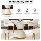 Montary 7 Piece Modern Dining Table Chairs Set of 6, Round 53" D Faux Marble Kitchen Table