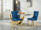 94.5" Large Marble Dining Table Set for 10, Luxury White Gold Kitchen Table with 10 Blue Velvet Dining Chairs
