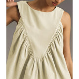 Hixiaohe Shirred Swing Tank Tops for Women Fashion Flowy Sleeveless Shirts Casual Crew Neck Blouse Loose Fit Ruffled Tops(Light-Khaki,S)