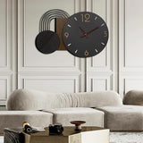 Anmotpe Wall Clock Modern Battery Operated Black Big Clocks Metal& Wood Retro Style Large Wall Watch Metal Walnut Dial Wall Clock Perfect for Modern Home,Office 26inchX18inch