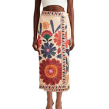 Talakeno Womens Floral Wrap Midi Skirt Summer Adjustable Tie Side Casual High Waist A Line Beach Boho Long Flared Skirts(Red,XS)