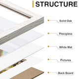 decorUhome Solid Oak Wood 8.5 by 11 Picture Frame, Display Pictures 6x8 with Mat or 8.5x11 without Mat, Wall & Tabletop Display Picture Frame, White, 1 Pack