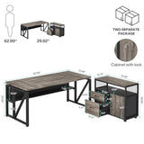 L Shaped Desk with Drawer Cabinet, 63" Executive Computer Desk and lateral File Cabinet, 2 Piece Home Office Furniture (Gray, 63 inches)