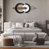 Anmotpe Modern Minimalist Wall Clocks,Black Metal & Wood Geometric Design Large Wall Clocks,Silent Non-Ticking Battery Operated,for Living Room Home Office Wall Art