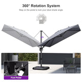 PURPLE LEAF 9' X 12' Left-right Tilt Patio Umbrella Outdoor Cantilever Swivel Rectangle Umbrella with Tilt Aluminum Offset Umbrella with 360-degree Rotation for Garden Deck Pool Patio Light Grey