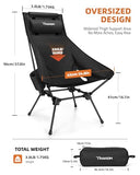 Trakiom High Back Folding Camping Chair, Widened Seat & Lightweight Black Portable Chair with Stable Design, Adjustable Head Support for Beach, Camping, Festival, Hiking and Outdoor Travel