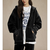 Talakeno Mens Womens Fleece Hoodies Sweatshirt Double Zip Up Oversized Acid Wash Hoodies Winter Vintage Cotton Sweatshirt(Black,M)