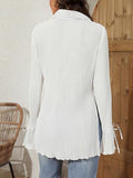 AUGCONE Women's Button-Down Shirts Casual V Neck Collar Long Blouses with Bell Sleeve(White, XXL