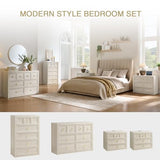 4-Piece Bedroom Set, 6 Drawer Dresser & 5 Drawer Tall Dresser and 3 Drawer King Size Nightstands Set of 2 with Charging Station